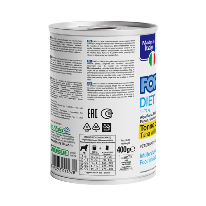 Forza10 DIET konservi suņiem, tuncis ar rīsiem, 400g