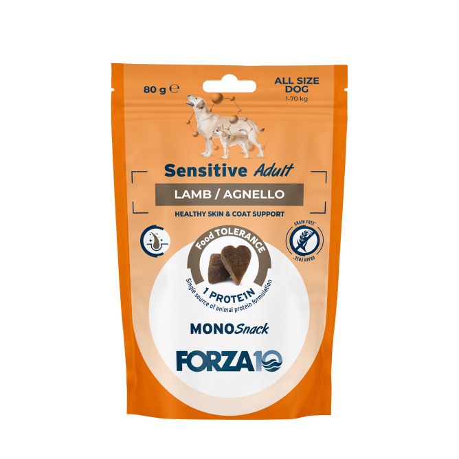 MonoSnack Sensitive Adult kārumi suņiem, ar jēru, 80g