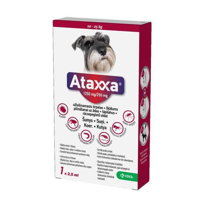 Ataxxa 1250mg/250mg pilināšanai uz ādas suņiem (10-25kg), 1 gab.