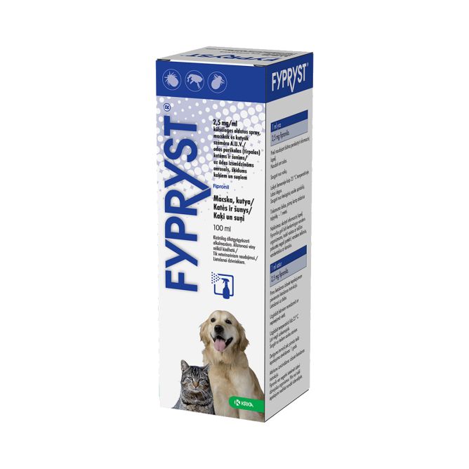 Fypryst 2,5mg/1ml sprejs izsmidzināšanai uz ādas suņiem un kaķiem, 100ml