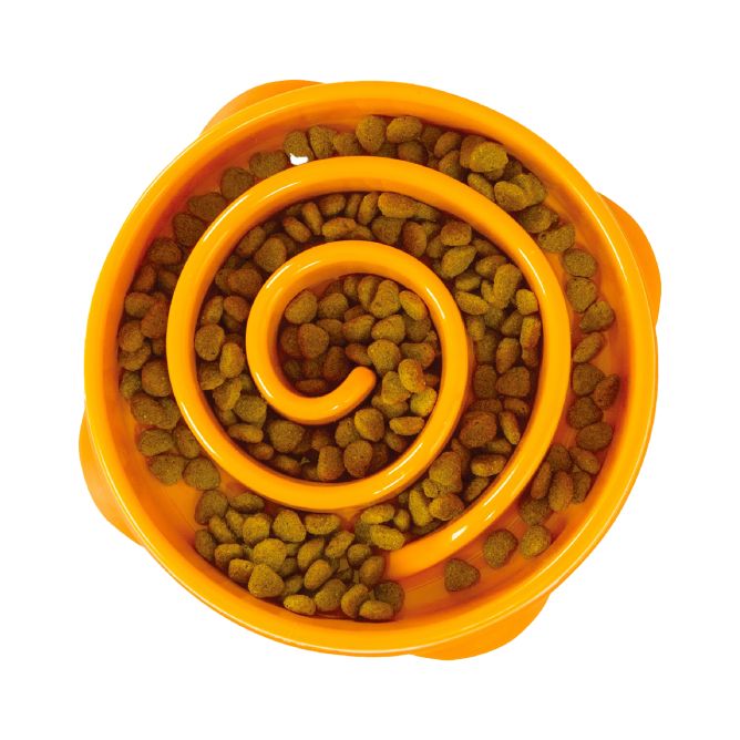 Lēnēšanas bļoda Fun Feeder Swirl, oranža, M