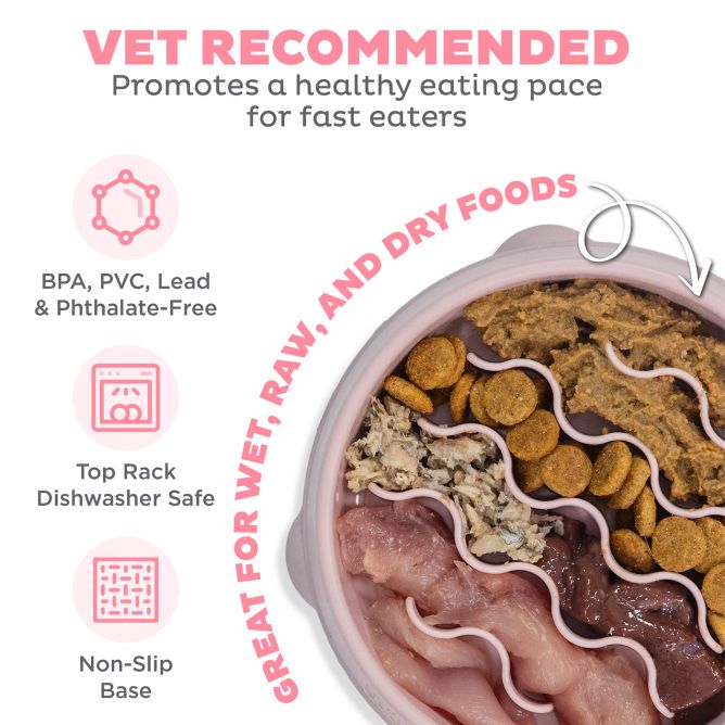 Lēnēšanas bļoda suņiem Fun Feeder Wave, rozā, S