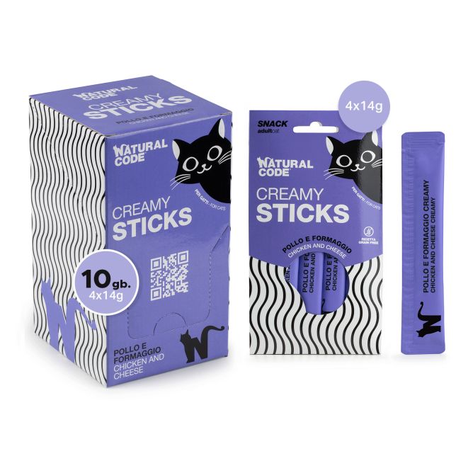 Natural Code krēmīgais kārums kaķiem, vista un siers, 4x14 g