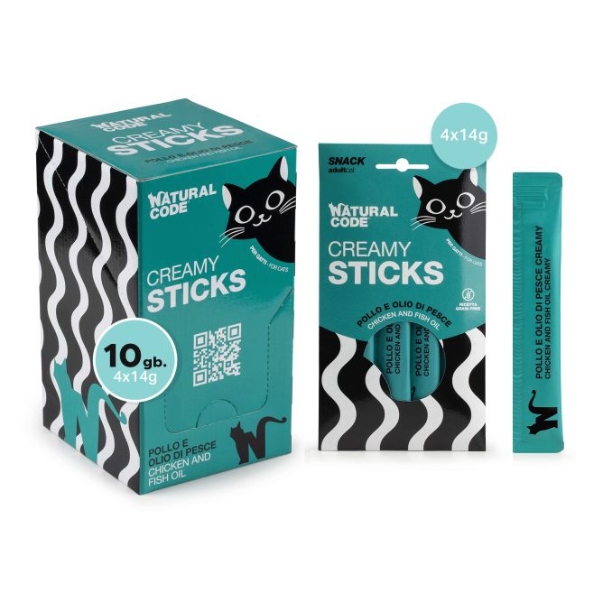 Natural Code krēmīgais kārums kaķiem, vista un zivju eļļa, 4x14 g