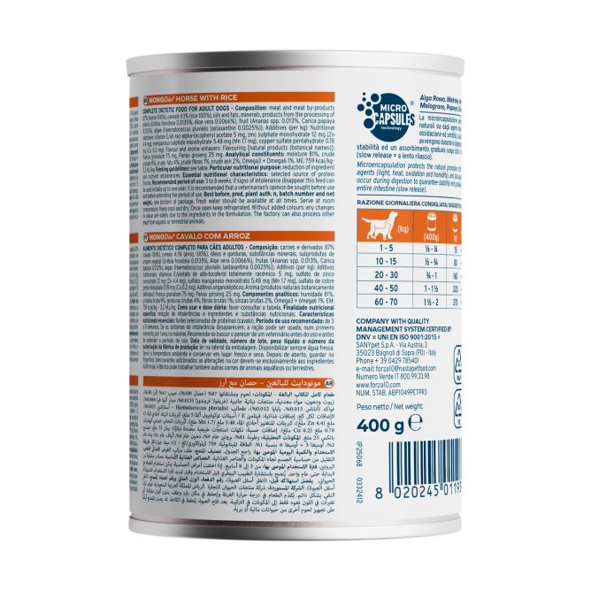 Forza10 MONODiet konservi suņiem, zirgs ar rīsiem, 400g